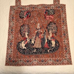 Vintage Belgium Unicorn Lion Maiden Hanging Tapestry by Matrix 24"L x 22"W